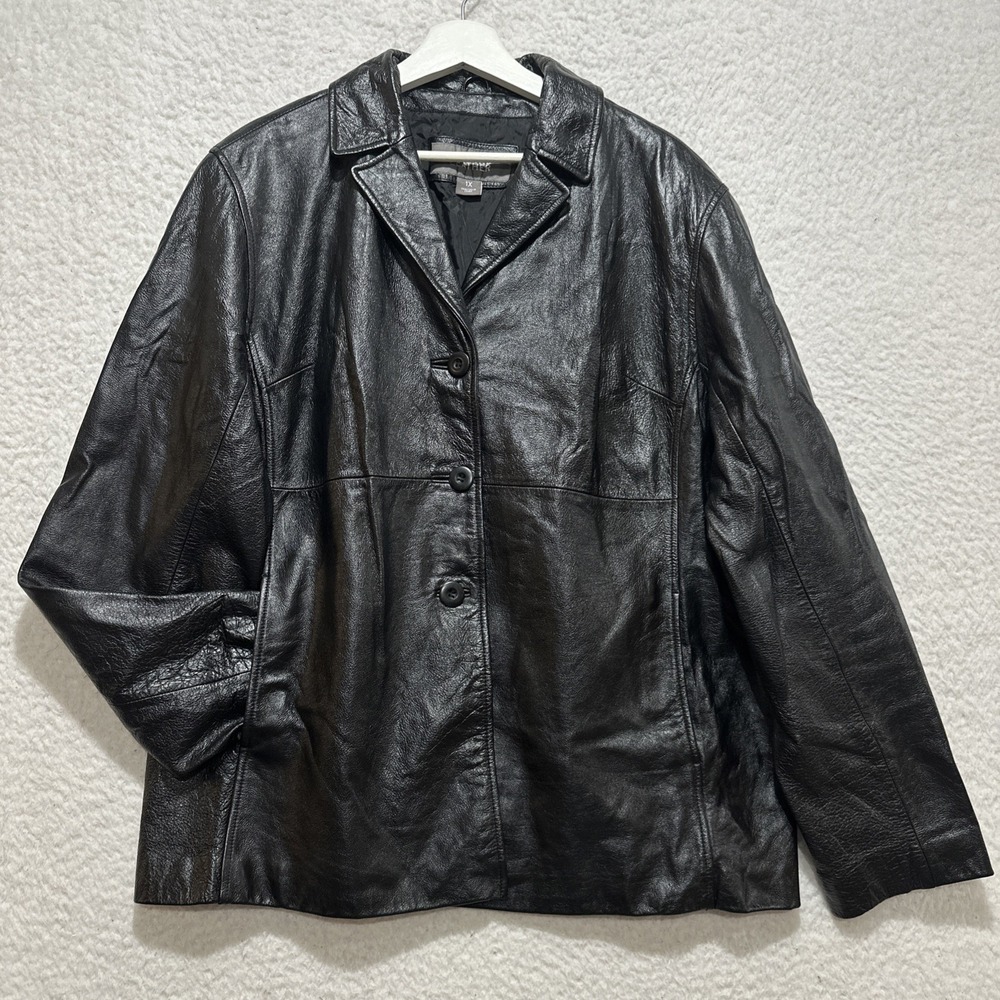 Vintage Wilsons Women's Leather Jacket Size 1X Black Button Coat